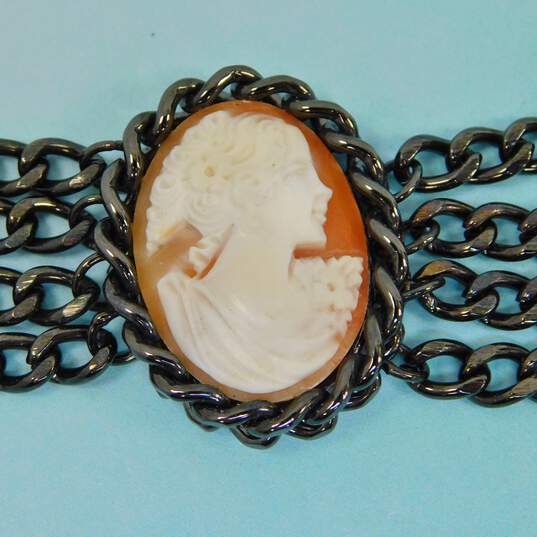 Amedeo Carved Shell Cameo Black Multi Chain Bracelet 36.3g image number 1