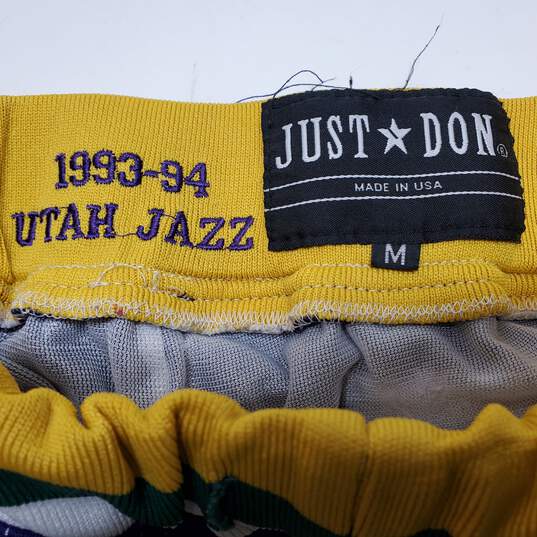 Vintage Just Don Utah Jazz 1993-94 Purple/Yellow NBA Basketball Shorts M image number 3