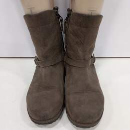 Womens 6172-237 FH17 Brown Leather Zip Mid Calf Round Toe Winter Boots Size 7.5