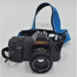 Canon T50 50mm SLR Film Camera w/ Gemini Auto 2x Tele Converter Lens, Bag, Manuals and Flash alternative image