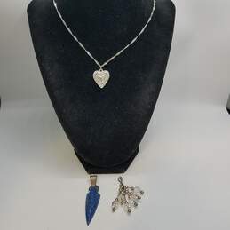 Sterling Silver Gemstone Arrow/Crystal Dangling/Filigree Heart Pendant. 21in Necklace Bundle 3pcs. 20.3g