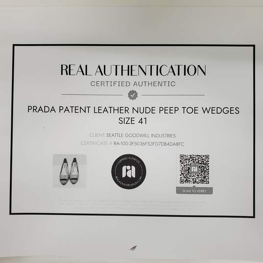 Prada Patent Leather Nude Peep Toe Wedges Women's Size 9.5 image number 8