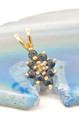 14K Gold Diamond Accent & Sapphire Cluster Pendant 1.4g