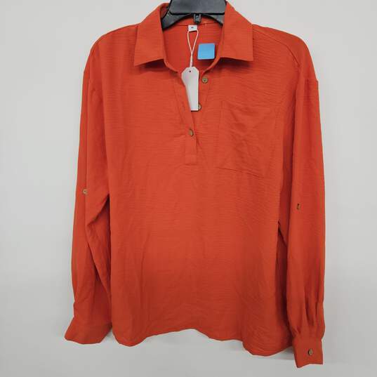 Orange Long Sleeve Tunic Button Up Shirt image number 1