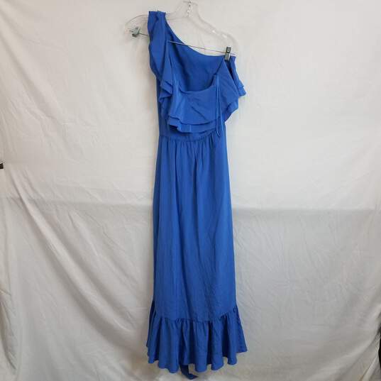 Joie blue silk one shoulder ruffle tie waist midi dress M image number 2