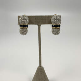 Designer Swarovski Gold-Tone Clear Rhinestone Bule Stone Clip On Earrings