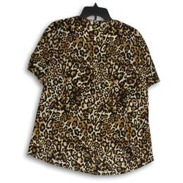 Talbots Womens Brown Black Leopard Print Short Sleeve Pullover Blouse Top Sz XLP alternative image