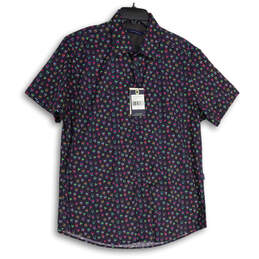 NWT Mens Multicolor Skulls Print Short Sleeve Collared Button-Up Shirt Sz M