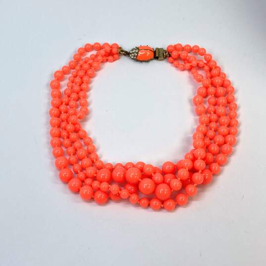 Designer J. Crew Orange Multi-Strand Enamel Clasp Beaded Necklace image number 2