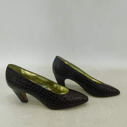 Vintage Walter Steiger Brown Croc Embossed Leather Pointed Toe Pumps SZ 9.5 AA alternative image
