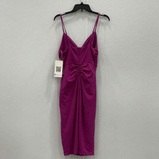NWT Womens Pink Ruched V-Neck Spaghetti Strap Bodycon Dress Size Large image number 2
