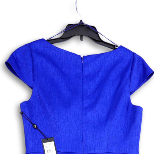 NWT Womens Blue Cap Sleeve V-Neck Back Zip Knee Length Shift Dress Size 14 image number 4