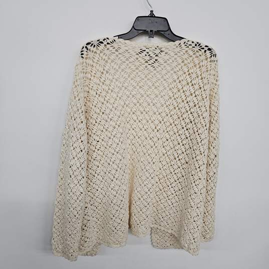 Cream Open Crochet Cardigan Long Sleeve Sweater image number 2