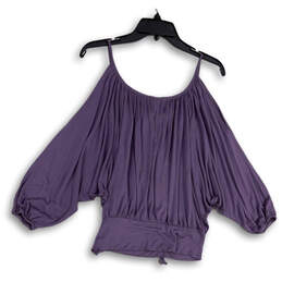 Womens Purple Long Sleeve Scoop Neck Cold Shoulder Pullover Blouse Top S/P alternative image