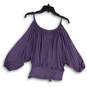 Womens Purple Long Sleeve Scoop Neck Cold Shoulder Pullover Blouse Top S/P image number 2