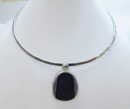 Mexican Artisan 925 Sterling Silver Faux Onyx Pendant Collar Necklace 33.3g