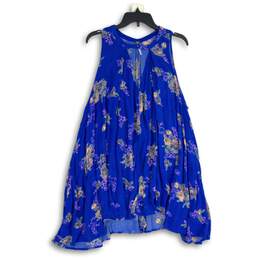Womens Blue Pink Floral Sleeveless Asymmetrical Hem Mini Dress Size Medium
