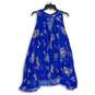 Womens Blue Pink Floral Sleeveless Asymmetrical Hem Mini Dress Size Medium image number 1