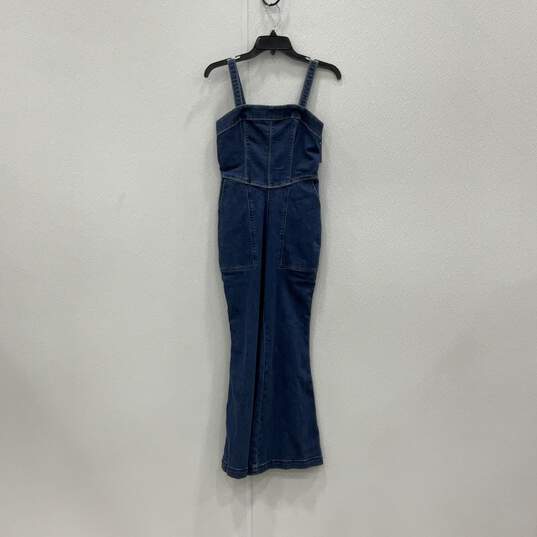 NWT Hollister Womens Blue Denim Wide Strap Back Zip One Piece Jumpsuit Size XS image number 1