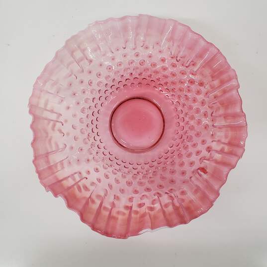 VTG Fenton Ruffled Hand Blown Glass Cranberry Pink Dish image number 2