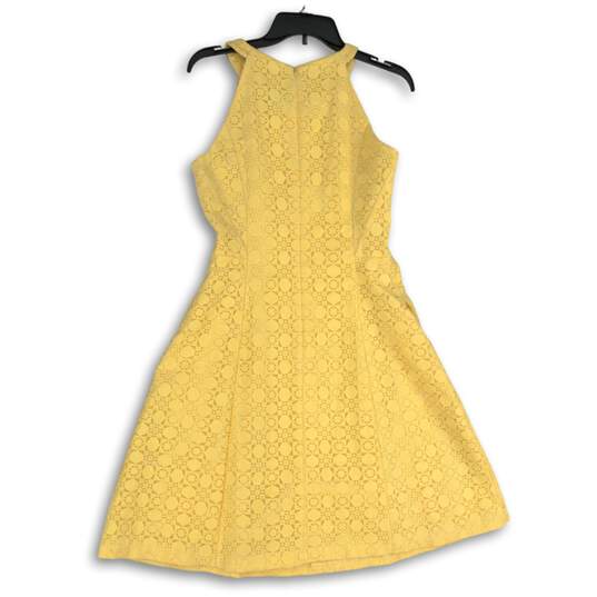 White House Black Market Womens Yellow Lace Round Neck Fit & Flare Dress Size 6 image number 2