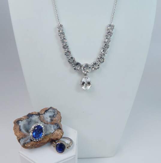 Contemporary 925 Icy Clear & Blue CZ Necklace & Rings 35.7g image number 1