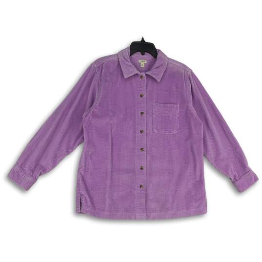 L.L. Bean Womens Lavender Striped Spread Collar Long Sleeve Button-Up Shirt Sz M image number 1
