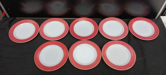 Vintage Bundle of 8 Pyrex White and Red Glass Plates image number 2