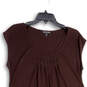 Womens Brown Pleated Cap Sleeve Scoop Neck Pullover Mini Dress Size M image number 3