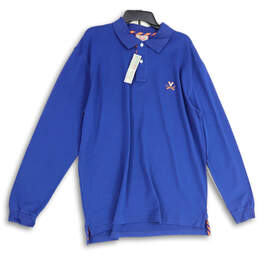 NWT Mens Blue Spread Collar Long Sleeve Polo Shirt Size X-Large
