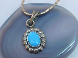 Artisan 925 Southwestern Faux Turquoise Cabochon Dotted Pendant Liquid Silver Necklace & Faux Stone Inlay Drop Earrings 7.2g alternative image