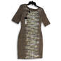 NWT Womens Brown Silver Sequin Round Neck Knee Length Sheath Dress Size M image number 1