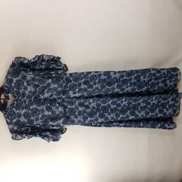 Whistles Women Blue Floral Winter Garden Print Short Sleeve Dress Midi with slip  S 6 NWT