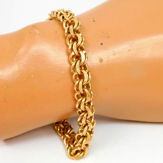 14K Yellow Gold Etched & Smooth Fancy Double Curb Chunky Chain Bracelet 27.3g image number 1