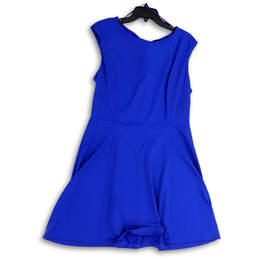 Womens Blue Sleeveless Round Neck Back Zip Short Fit & Flare Dress Size 12