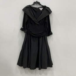 Womens Black 3/4 Sleeve Portrait Collar Back Zip A-Line Dress Size 14W