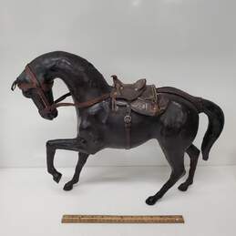 VTG Leather Wrapped Statue Figure w Saddle & Stirrup Dark Brown Horse 16 x 19 alternative image