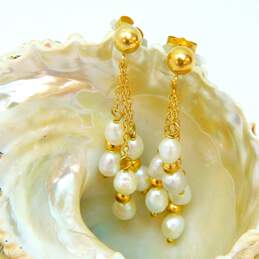 14K Yellow Gold Pearl Dangle Earrings 2.5g