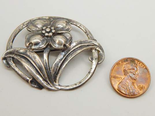 Vintage 925 Sterling by Jewelart Flower Cut Out Brooch 13.4g image number 4