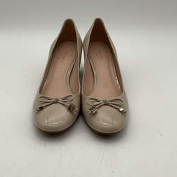 Womens Bev Tan Detail Bow Leather Almond Toe Block Pump Heels Size 8.5