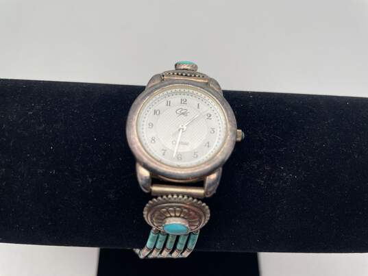 Womens 925 Sterling Silver Turquoise Ethnic Analog Wristwatch 29.6g image number 1