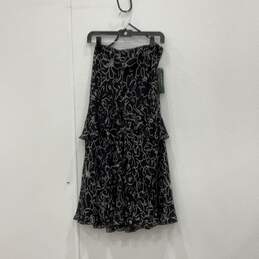 NWT Lauren Ralph Lauren Womens Black White Ruffle Abstract Long Maxi Skirt Sz L