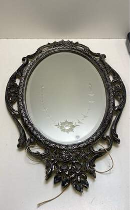 Wall Mirror Black and Silver Metal Frame Beveled /Etched Gothic Oval Mirror alternative image