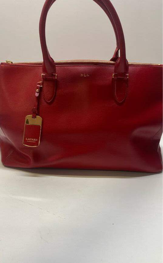 Ralph Lauren Red Saffiano Leather Tote image number 1