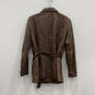 Womens Brown Long Sleeve Belted Button Front Leather Jacket Size Small image number 2