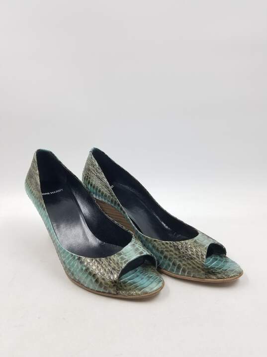 Pierre Hardy Turquoise Snakeskin Wedge Pumps W 8.5 COA image number 3