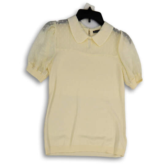 Womens Beige Short Sleeve Collared Keyhole Back Blouse Top Size X-Small image number 1