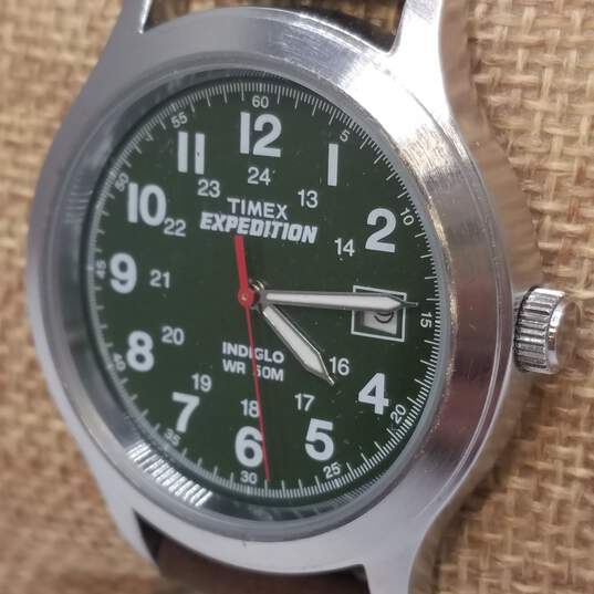 Vintage Retro Timex Expedition 37mm Case Indigld WR 50mm Green Dial Men's Sport Quartz Watch image number 3