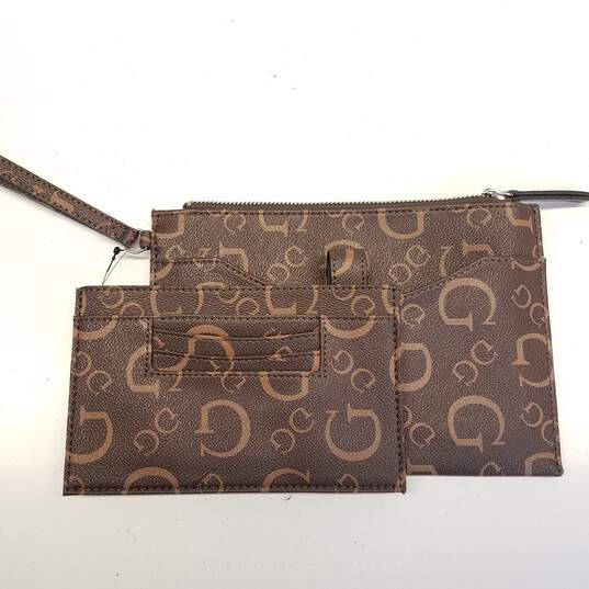 Guess G Logo Brown Leather Wristlet Clutch Wallet image number 4