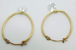 14K Gold Clear Cubic Zirconia Charm Oblong Hoop Earrings 1.3g alternative image